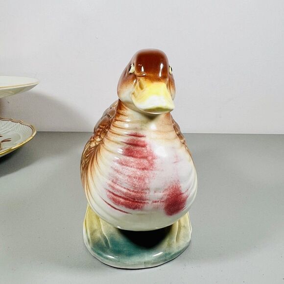 Mid-Century Japanese Ceramic Duck Figurine 6" x 9 brown green - Picture 4 of 10